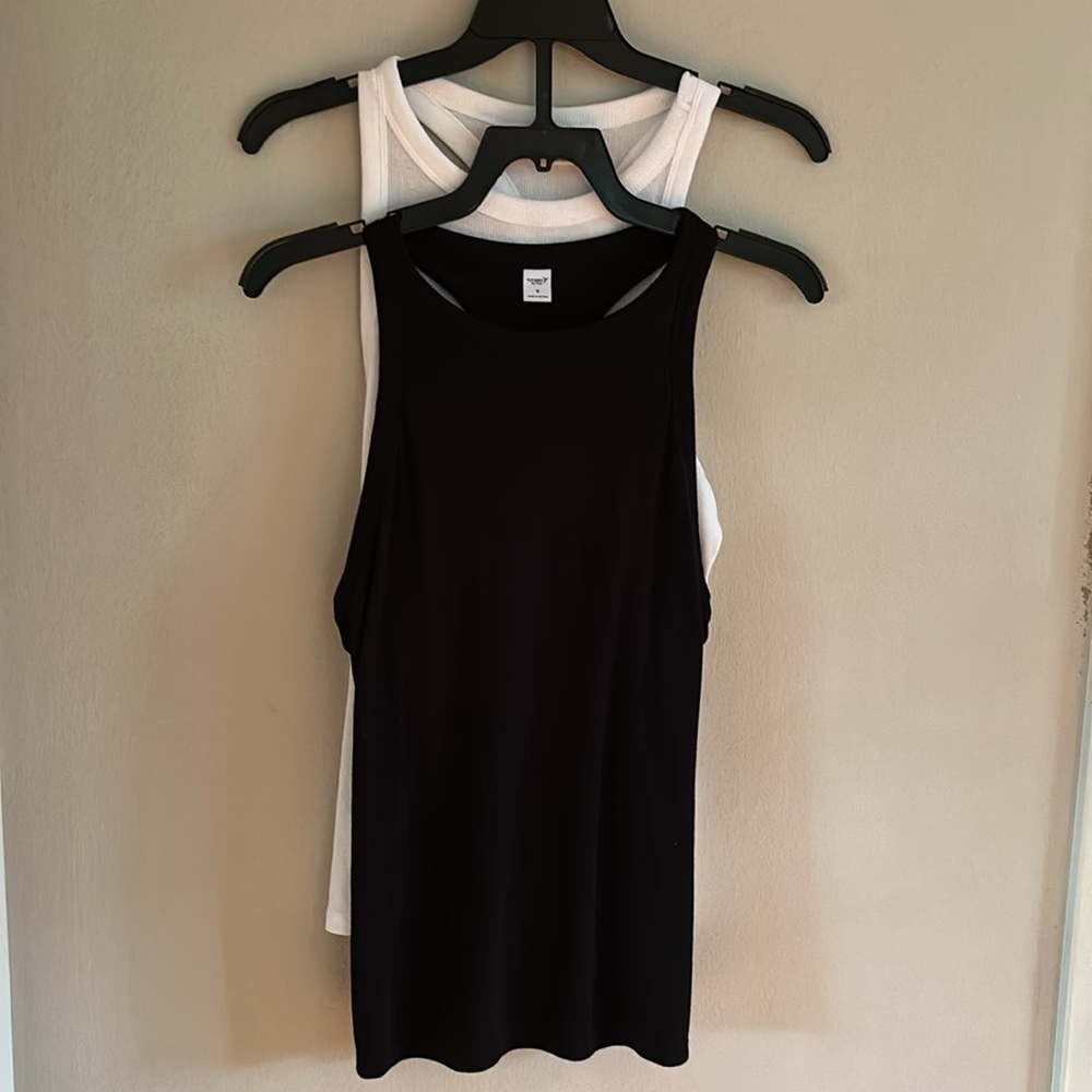 Old Navy Black & White Racerback Tank Tops